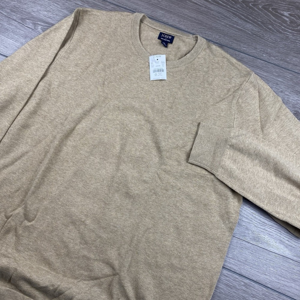 J Crew Mens 100% Cotton Knit Crew Neck Sweater Tan‎ Beige XL New